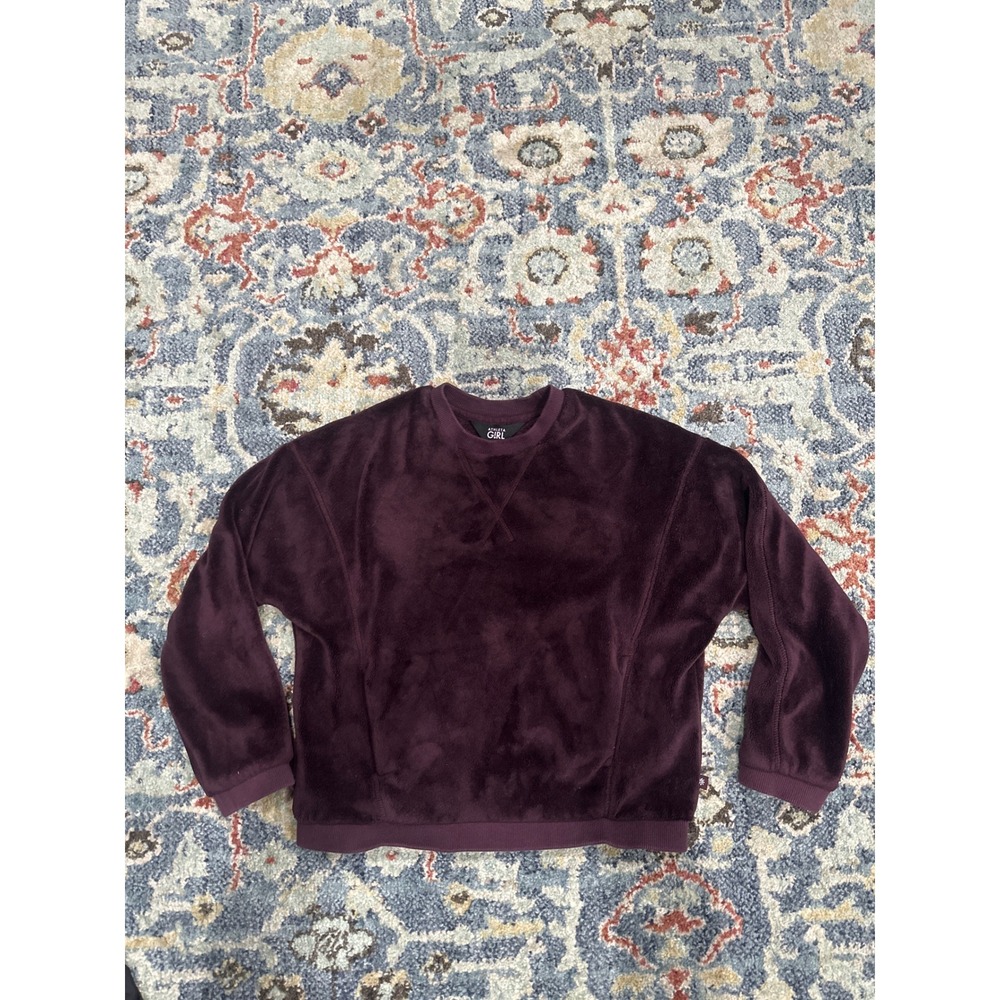 Athleta Girl Coaster Luxe Sweatshirt Girls XS 6 Dark Plum Fuzzy Fleece